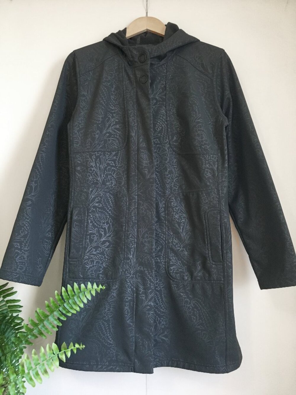 VTG Lucy Activewear Embossed Paisley Floral Long Hoodie Fleece-lined Jacket XL